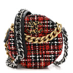Tweed Quilted Chanel 19 Round Clutch With Chain  Red Black White Green