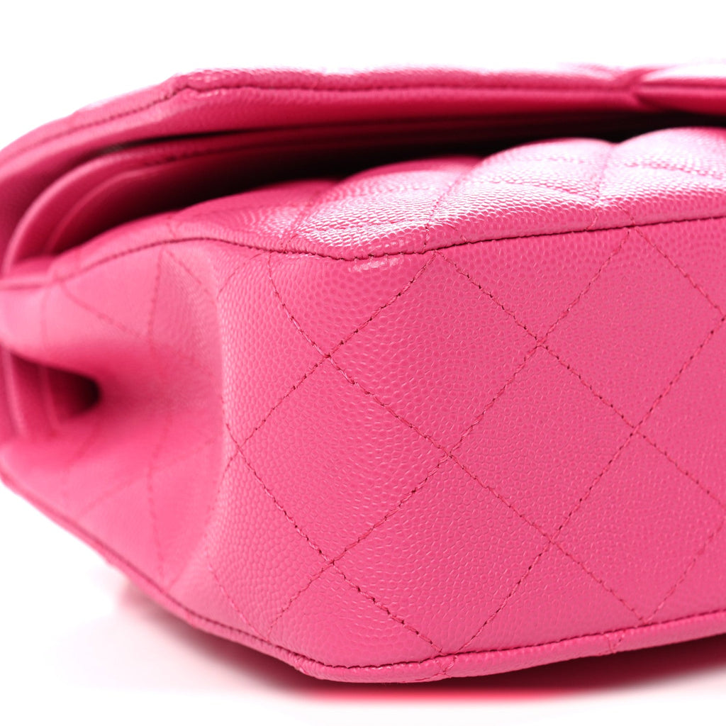 Caviar Quilted Medium Double Flap Dark Pink