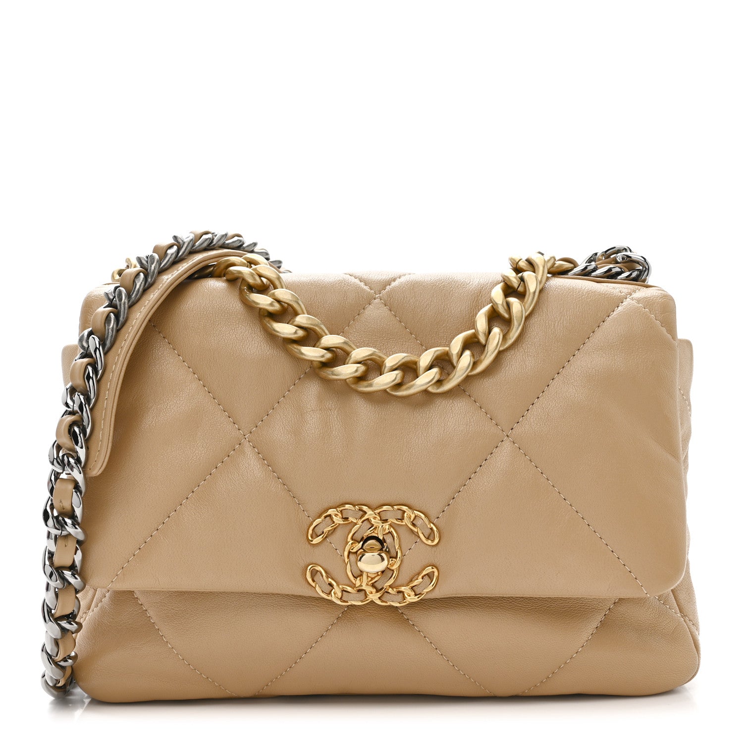 Goatskin Quilted Medium Chanel 19 Flap Dark Beige