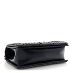 Glazed Calfskin Quilted Medium Boy Chained Flap Blue