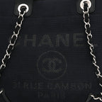 Mixed Fibers Calfskin Medium Deauville Tote Navy Blue