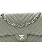 Caviar Chevron Quilted Medium Double Flap  Green
