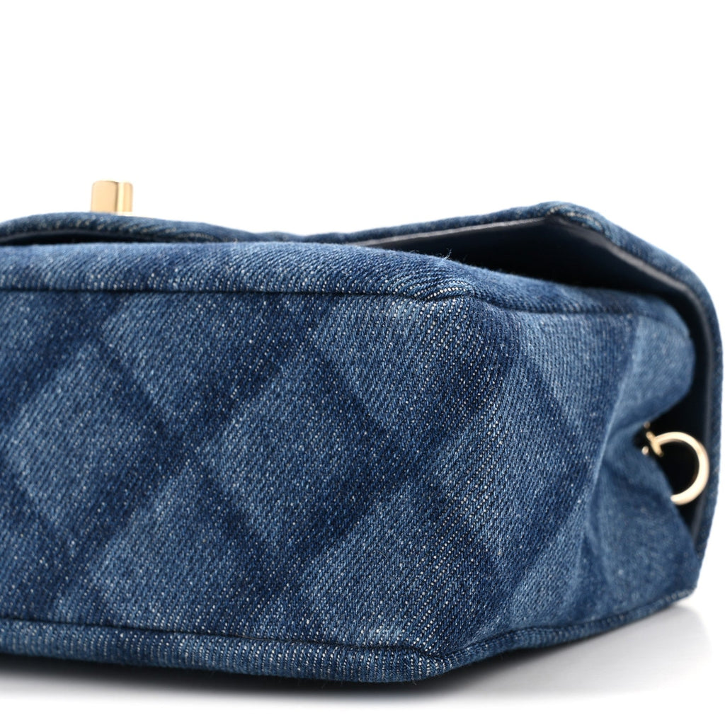 Printed Denim Quilted Mini Rectangular Flap Dark Blue