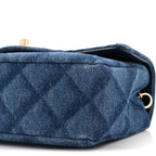 Printed Denim Quilted Mini Rectangular Flap Dark Blue