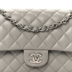Lambskin Quilted Medium Double Flap Grey