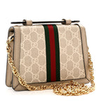 GG Supreme Monogram Textured Dollar Calfskin Web Mini Ophidia Padlock Top Handle Chain Shoulder Bag Beige Mystic White Oatmeal