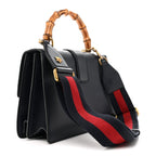 Moon Calfskin Web Medium Dionysus Bamboo Top Handle Bag Blue Emerald Hibiscus Red