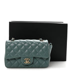 Lambskin Quilted Mini Rectangular Flap Green
