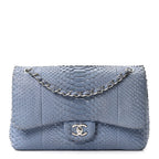 Snakeskin Jumbo Double Flap Light Blue
