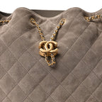 Suede Quilted Medium Chanel 25 Handbag Dark Grey