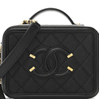 Caviar Quilted Small CC Filigree Vanity Case Black