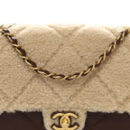 Shearling Lambskin Quilted Furry Coco Flap Dark Brown Beige