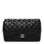 Lambskin Quilted Jumbo Double Flap Black