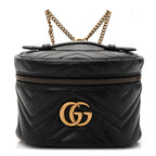 Calfskin Matelasse Chevron Mini GG Marmont Top Handle Bag Black
