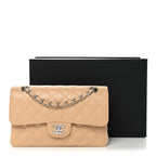 Caviar Quilted Small Double Flap Beige