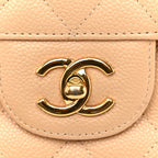 Caviar Quilted Jumbo Double Flap Beige
