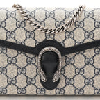 GG Supreme Monogram Textured Dollar Calfskin Mini Dionysus Chain Wallet Beige Blue