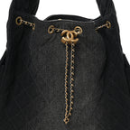 Washed Denim Quilted Medium Chanel 25 Handbag Black