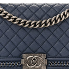 Lambskin Quilted Medium Top Handle Boy Flap Blue