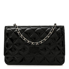 Patent Calfskin Quilted Reissue Wallet On Chain WOC So Black