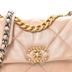 Shiny Lambskin Quilted Medium Chanel 19 Flap Beige