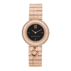 18K Rose Gold Diamond Bezel 32mm Charms Quartz Watch Black