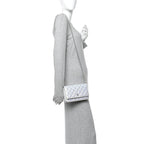 Iridescent Calfskin Quilted Wallet On Chain WOC Light Blue