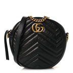 Azalea Calfskin Matelasse Heart Mini GG Marmont Round Shoulder Bag Black