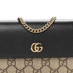 Dollar Calfskin GG Supreme Monogram Petite GG Marmont Wallet Chain Bag Black Beige Ebony