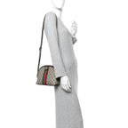 GG Supreme Monogram Textured Dollar Calfskin Web Small Ophidia Dome Shoulder Bag Beige Ebony New Acero