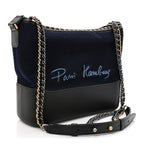 Calfskin Wool Embroidered Paris Hamburg Medium Gabrielle Hobo Dark Navy Blue