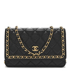 Lambskin Quilted Chain Around Wallet On Chain WOC Black