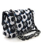 Satin Sequin Embellished Flower Mini Rectangular Flap Black White Blue