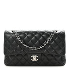 Lambskin Quilted Medium Double Flap Black