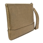 Metallic Calfskin Crocodile Embossed Medium Gabrielle Cosmetic Case Gold