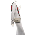 GG Supreme Monogram Textured Dollar Calfskin Web Mini Ophidia Envelope Shoulder Bag Beige Ebony New Acero