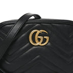 Calfskin Matelasse Mini GG Marmont Chain Shoulder Bag Black