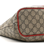 Soft GG Supreme Monogram Web Bosco Patch Small Crossbody Tote Beige Malva Hibiscus Red