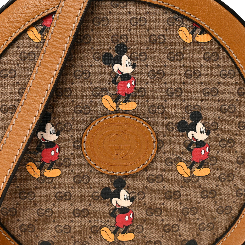 X DISNEY Mini Vintage GG Supreme Monogram Mickey Mouse Round Shoulder Bag Beige Vintage Sun Oil