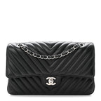 Lambskin Chevron Quilted Medium Double Flap Black