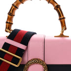Moon Calfskin Web Medium Dionysus Bamboo Top Handle Bag Sugar Pink Blue Agata Hibiscus Red