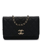 Caviar Quilted Striated CC Wallet On Chain WOC Black