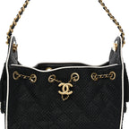 Braided Raffia Calfskin Quilted Mini Chanel 25 Handbag Black White