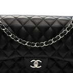 Lambskin Quilted Jumbo Double Flap Black