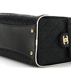 Braided Raffia Calfskin Small Chanel 25 Handbag Black White