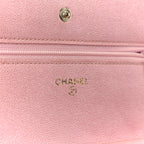 Iridescent Caviar Quilted Wallet on Chain WOC Rose Pink
