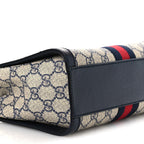 GG Supreme Monogram Textured Dollar Calfskin Web Small Ophidia Tote Bag Beige Blue