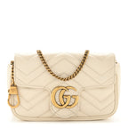 Calfskin Matelasse Super Mini GG Marmont Shoulder Bag White