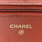 Lambskin Quilted Wallet On Chain WOC Brown