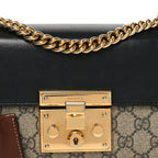 GG Supreme Monogram Calfskin Small Padlock Shoulder Bag Beige Black Cuir